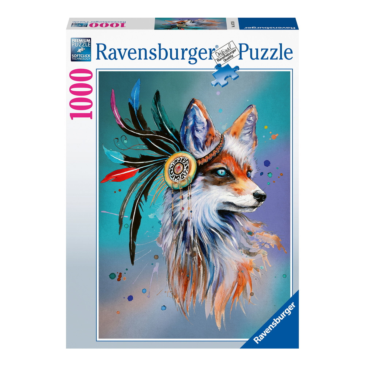 Ravensburger-palapeli – Spirit fox, päähineeseen pukeutunut kettu! 1 000  palaa, 50×70 cm.