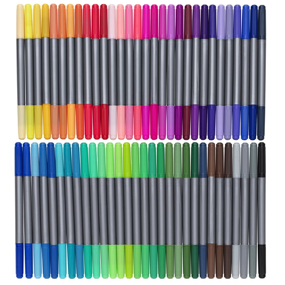 Tuschpenne 60-pak med to spidser i alle regnbuens farver
