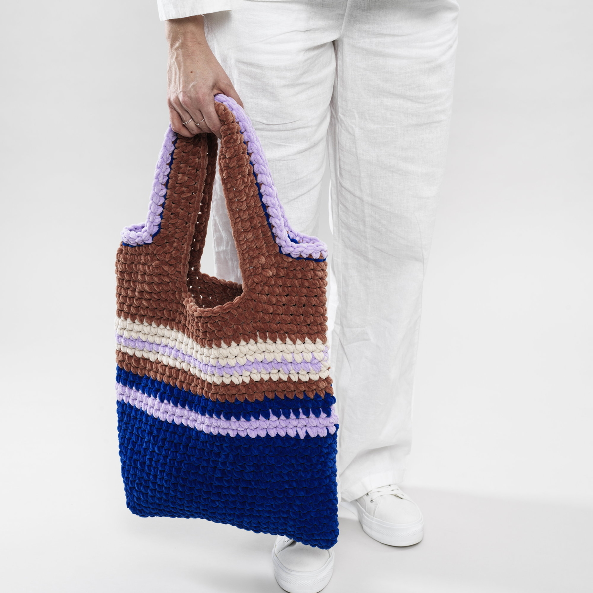Hækl en stribet tote bag