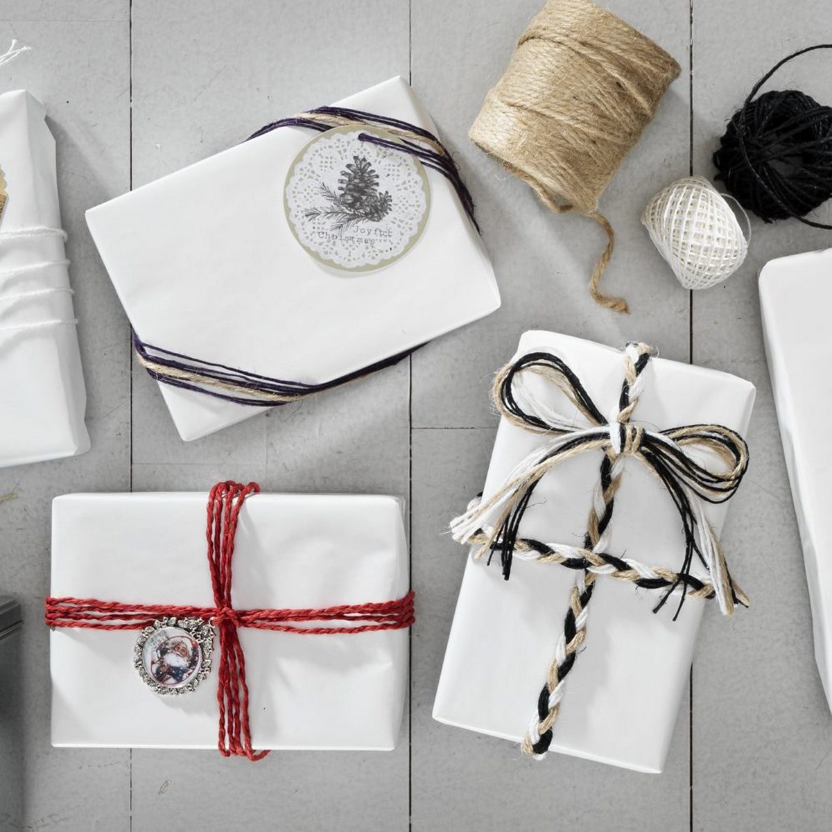 Gifts in white wrapping