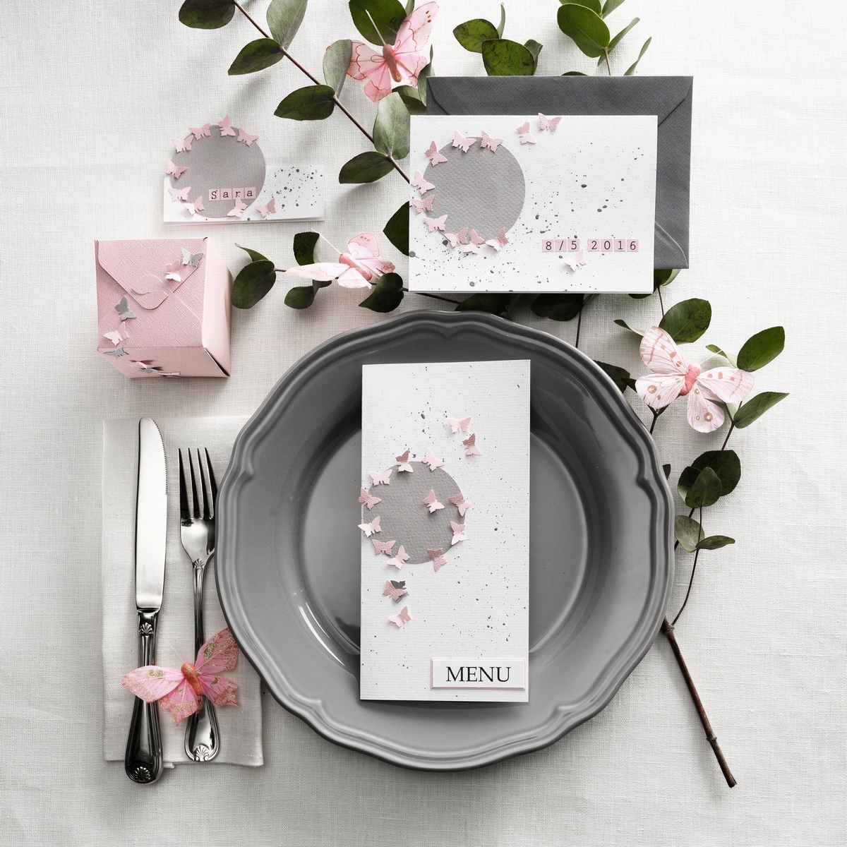 Confirmation tablescape with butterflies