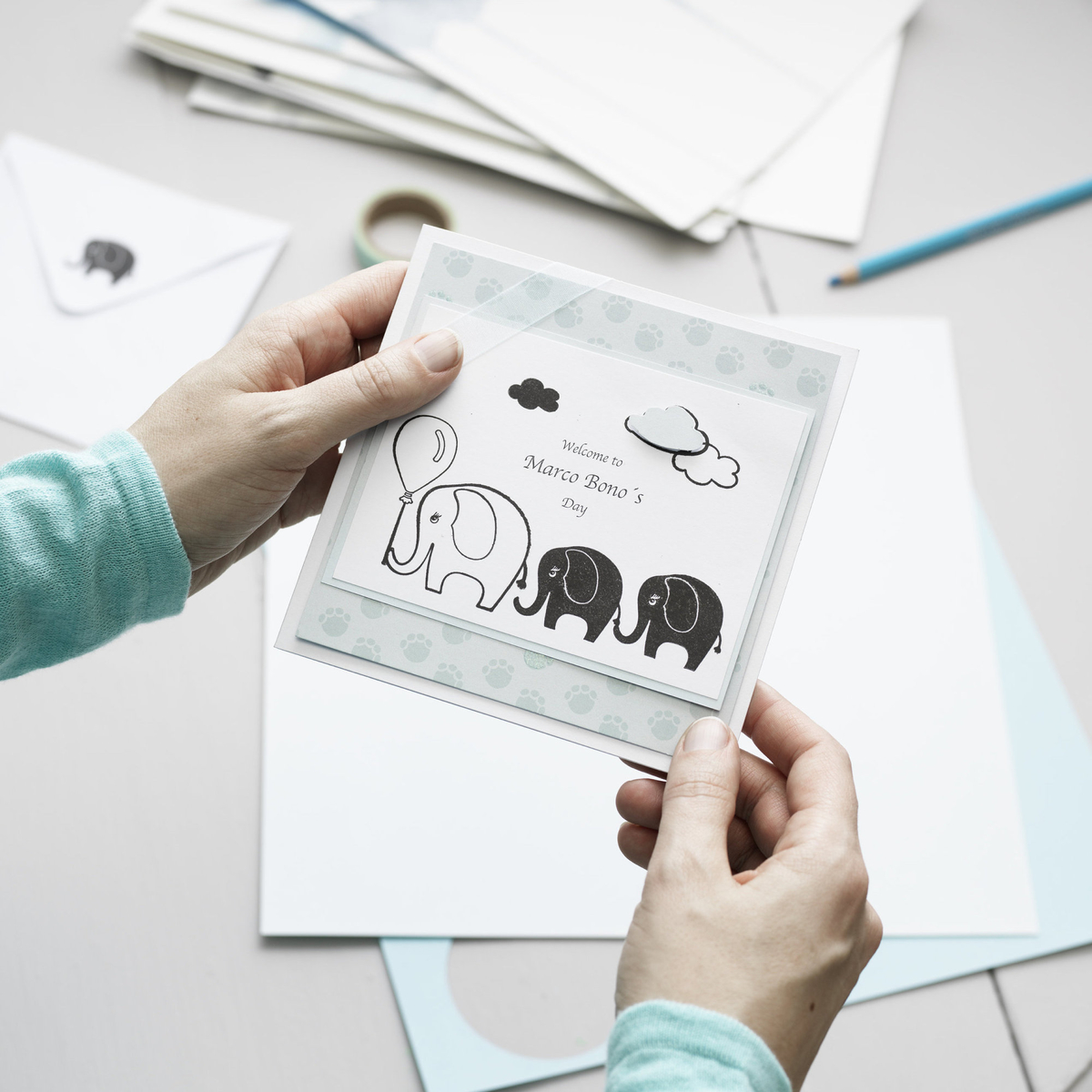 Babykort med elefanter